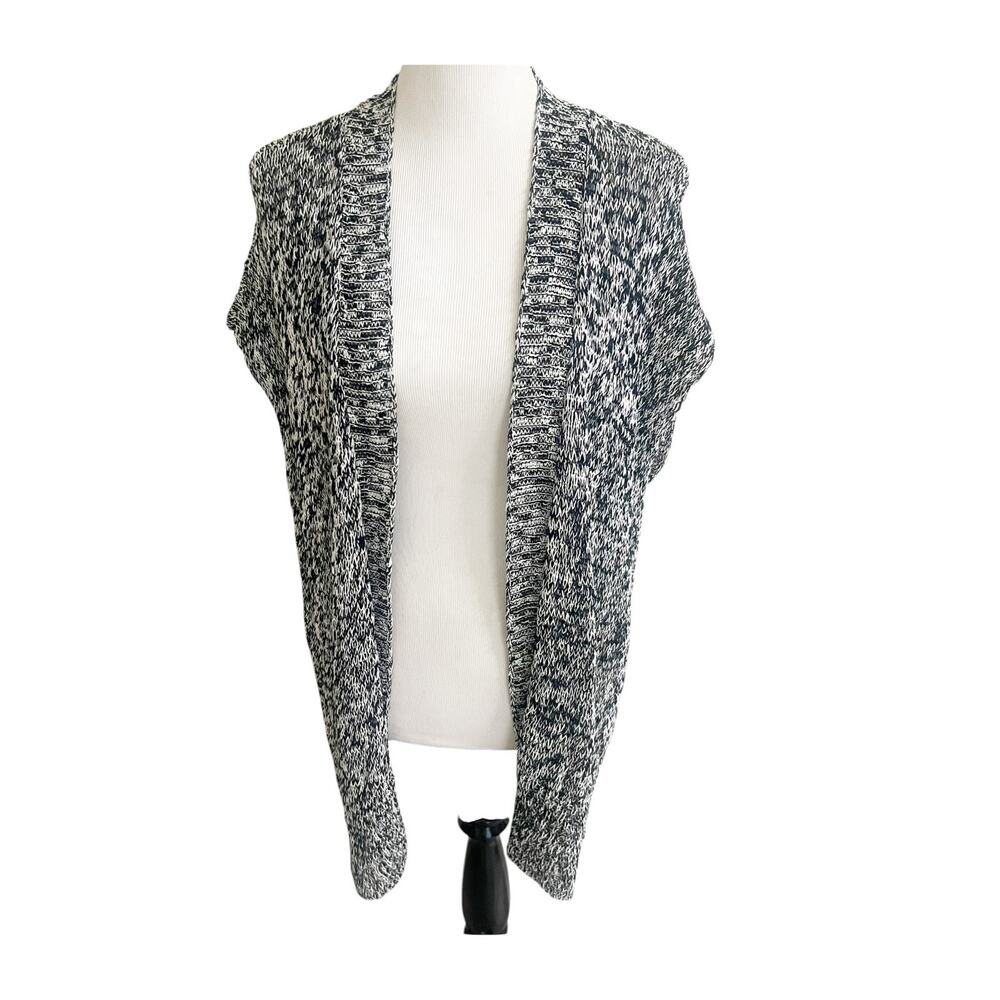 Eileen Fisher Cardigan Womens M White Black Marled Knit Organic Linen Open Front
